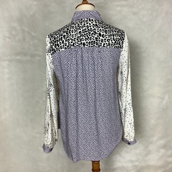 Anthropologie Maeve Mixed Print Contrast Button Down Blouse Leopard Stars Floral - Picture 3 of 7